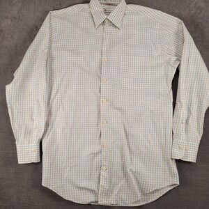 Peter Millar Long Sleeve Button Up Cotton Shirt Blue‎ White Checked Mens Sz Med